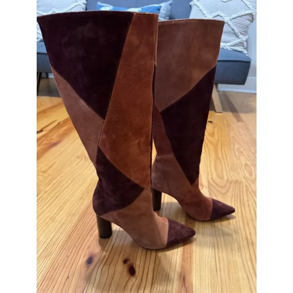 Ulla Johnson Jerri Cowhide Suede Patchwork Knee High Tall Boots Size EUR 38 US 8